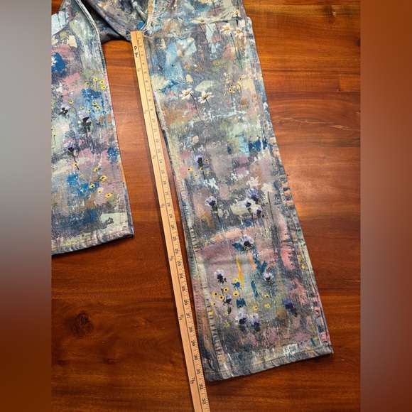Free People Tennessee Low Rise Illusion Jeans Floral Canvas Paint Splatter Sz 28 - Picture 12 of 15